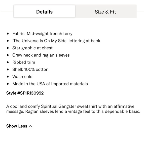 Spiritual Gangster on my side sweatshirt NWT XS - Picture 6 of 10